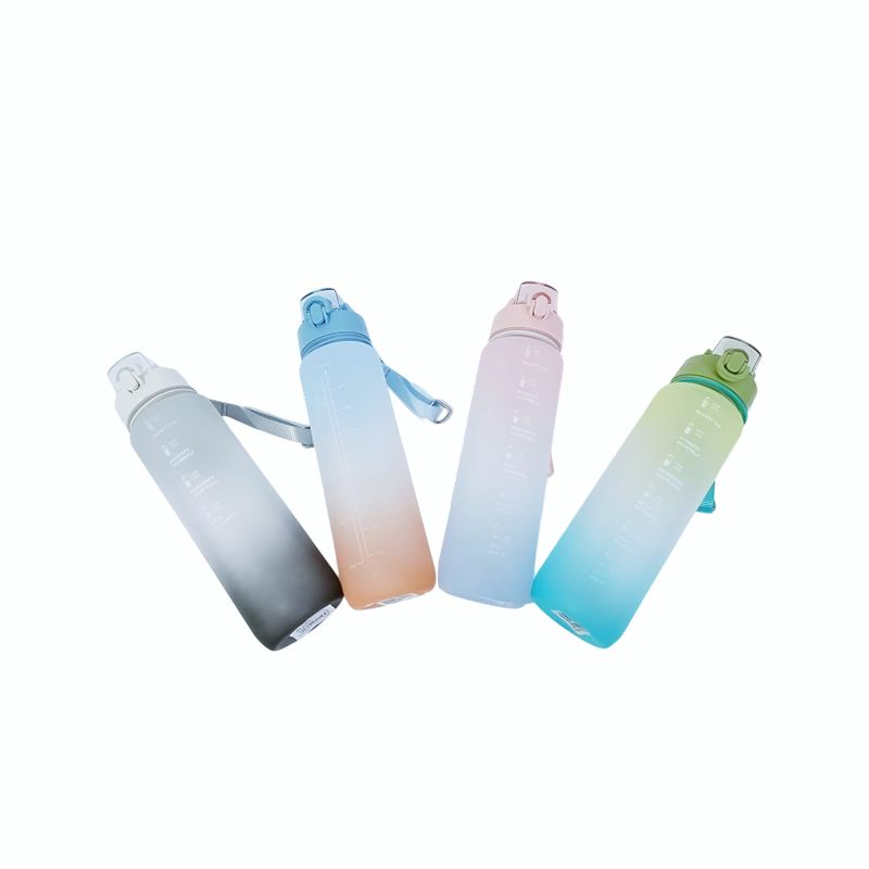彩色渐变磨砂励志名言水瓶，带时间刻度